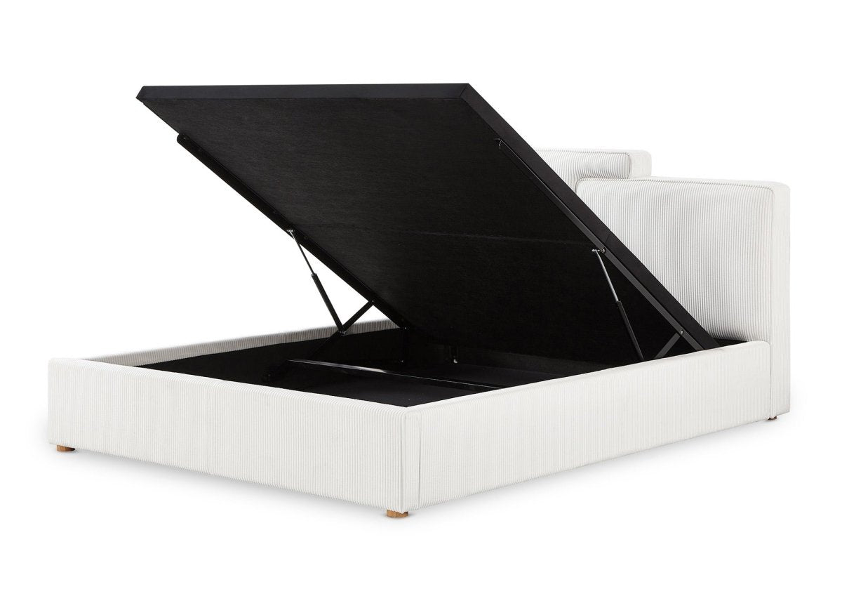 Lit coffre en velours côtelé écru 180x200 cm ZELIA - DécoInParis