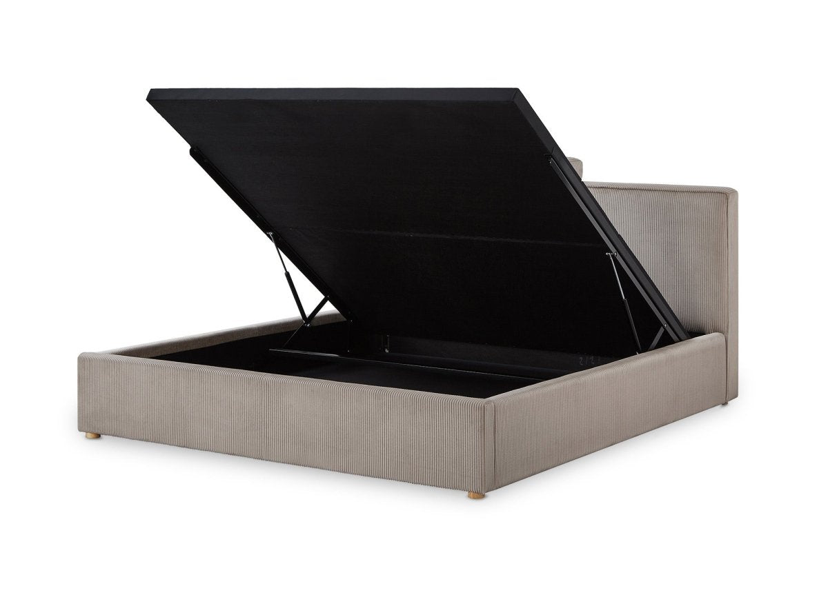 Lit coffre en velours côtelé taupe 160x200 cm ZELIA - DécoInParis