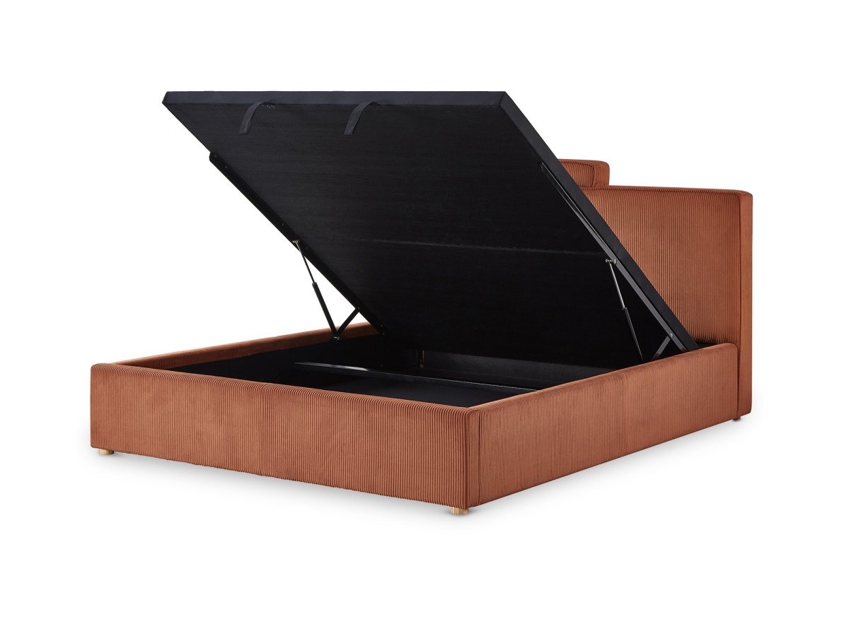 Lit coffre en velours côtelé terracotta 160x200 cm ZELIA - DécoInParis