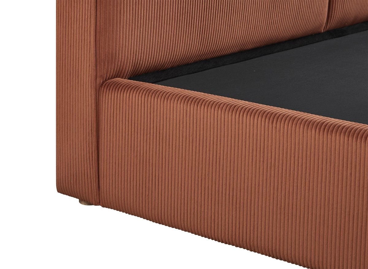 Lit coffre en velours côtelé terracotta 180x200 cm ZELIA - DécoInParis