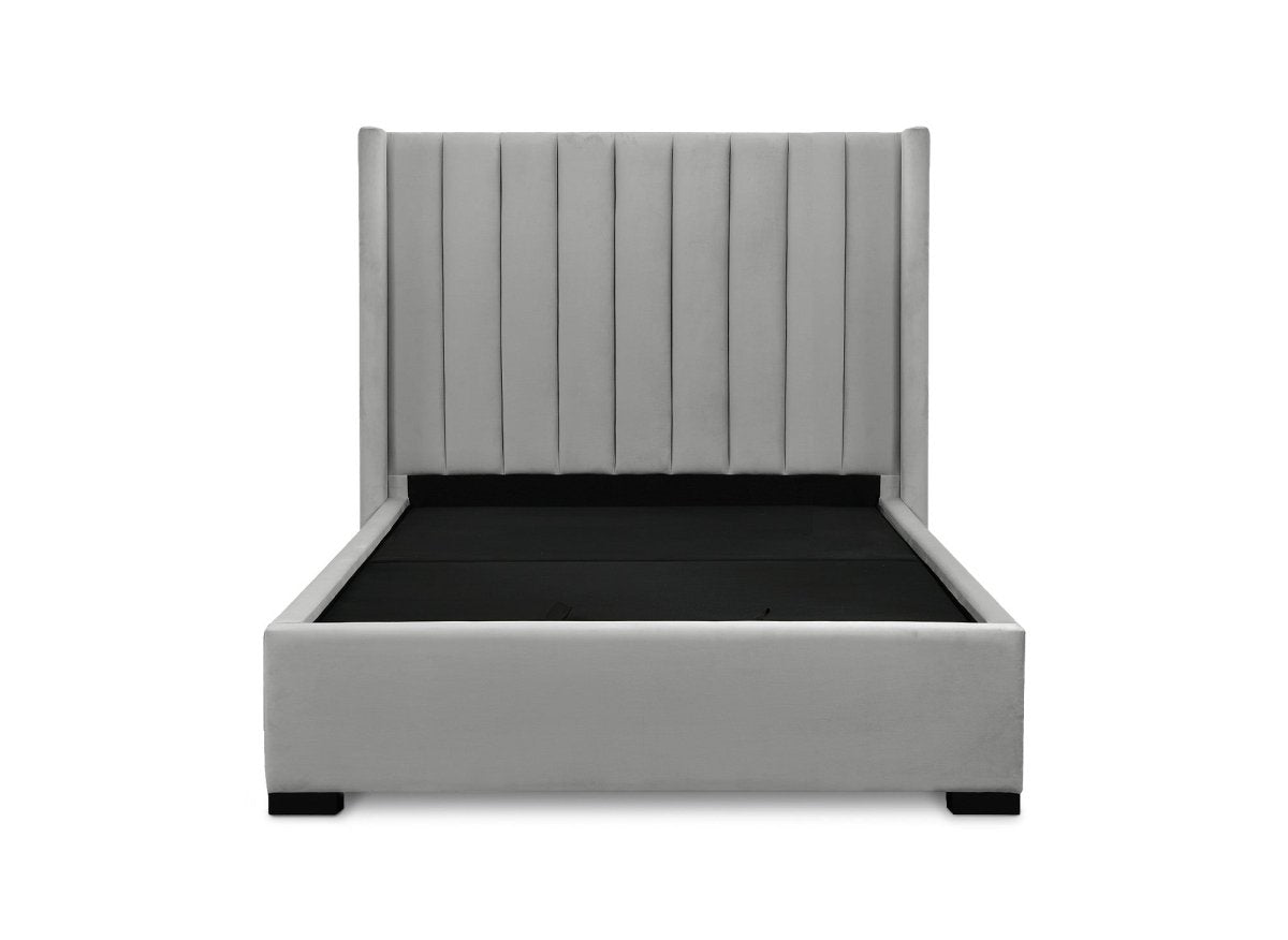 Lit coffre en velours gris 140x190 cm ALENA - DécoInParis