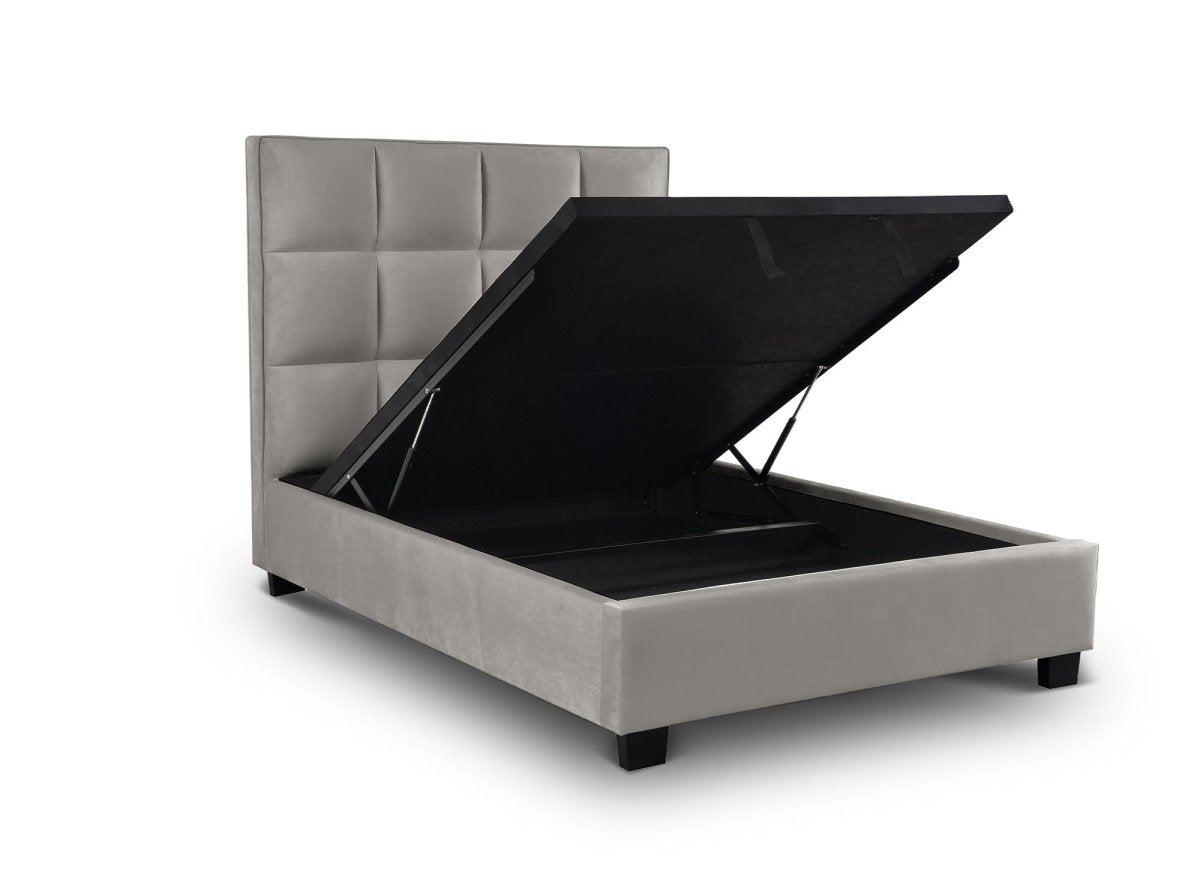 Lit coffre en velours gris design CAROLINE 140 x 190 cm - DécoInParis