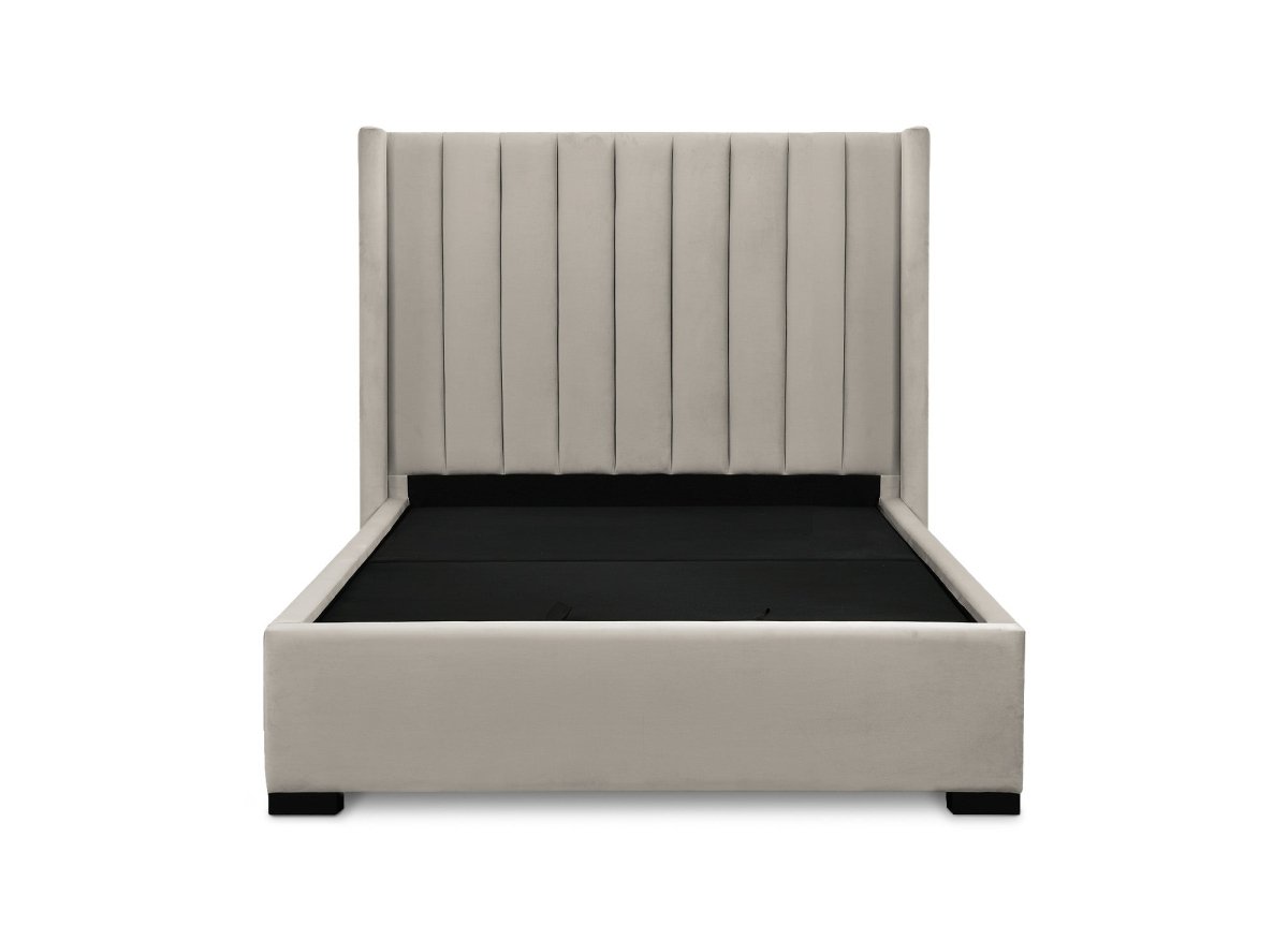 Lit coffre en velours taupe 140x190 cm ALENA - DécoInParis