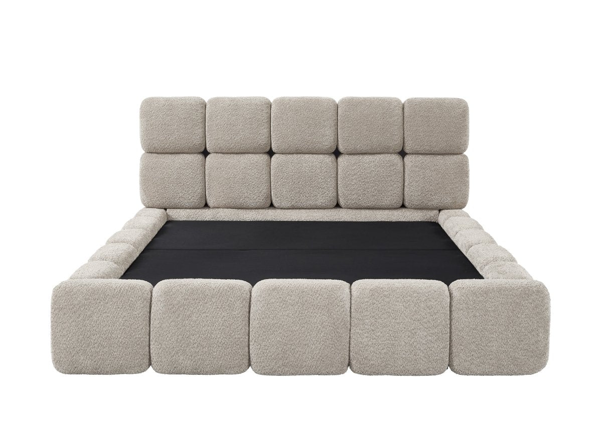 Lit coffre tissu bouclette taupe 180x200 cm BUBBLE - DécoInParis