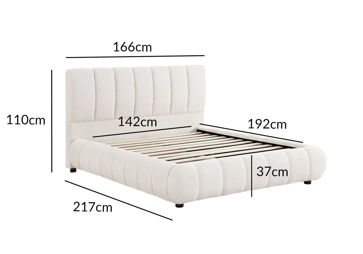 Lit double en tissu bouclette beige 140x190 cm RILEY - DécoInParis