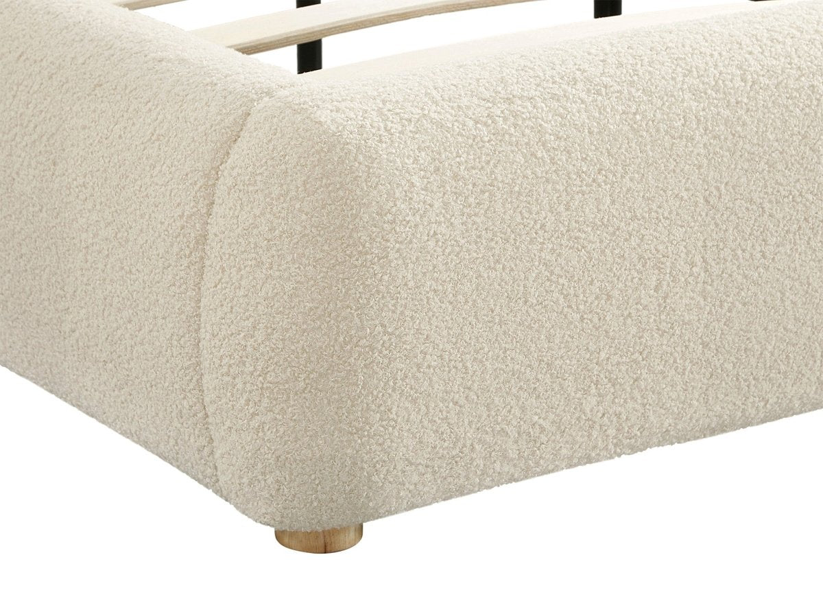 Lit double en tissu bouclette beige 180x200cm BISCUIT - DécoInParis
