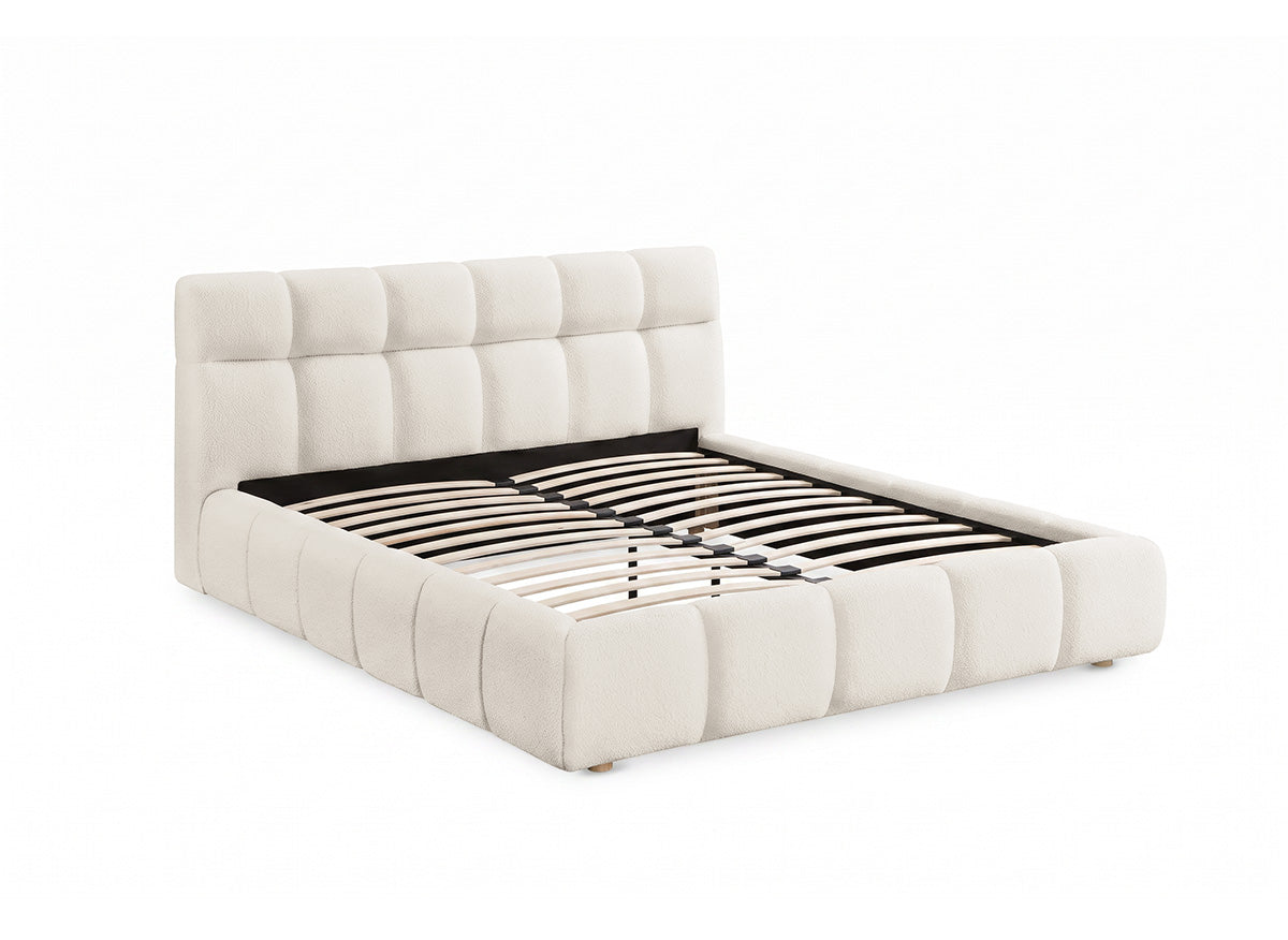 Lit double en tissu bouclette écru 140x190 cm GEORGINA