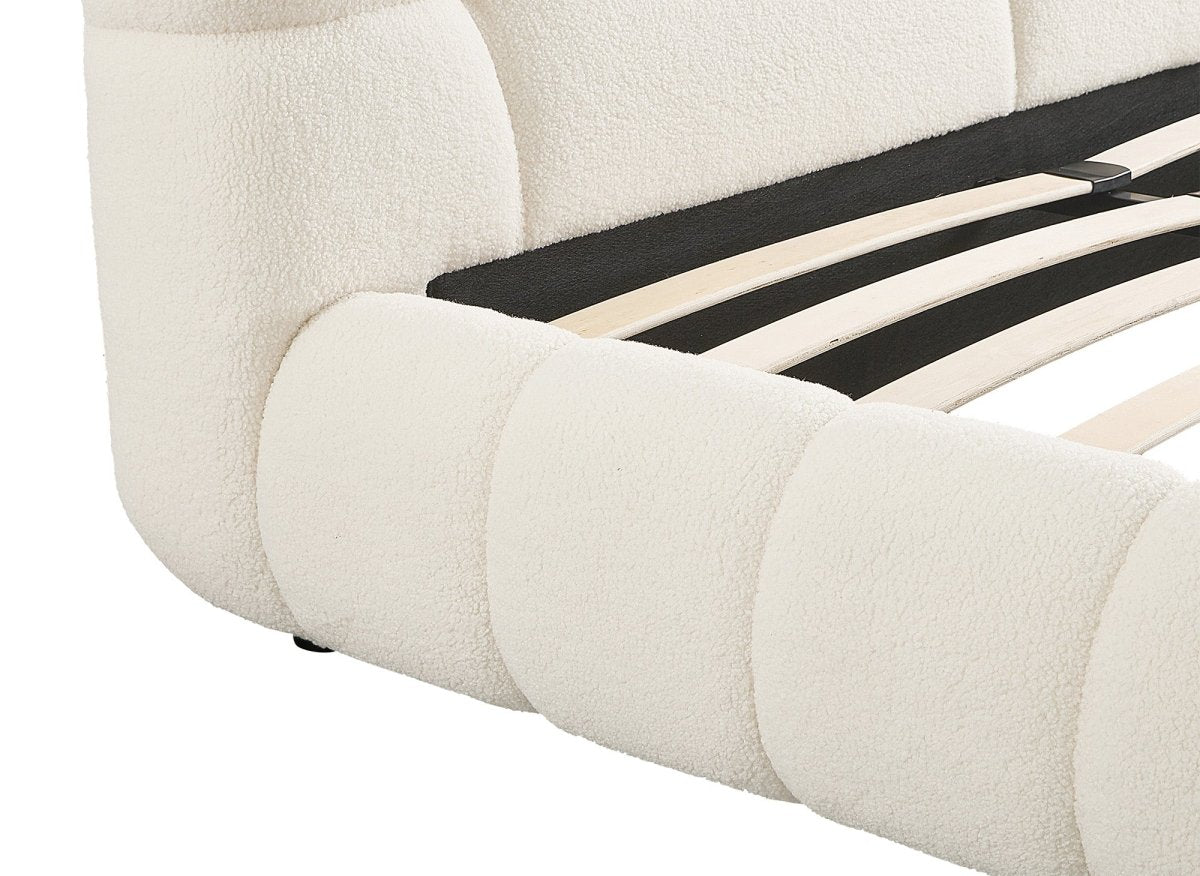 Lit double en tissu bouclette écru 160x200 cm YOURI - DécoInParis