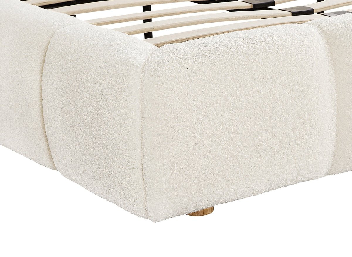 Lit double en tissu bouclette écru 180x200 cm GEORGINA - DécoInParis