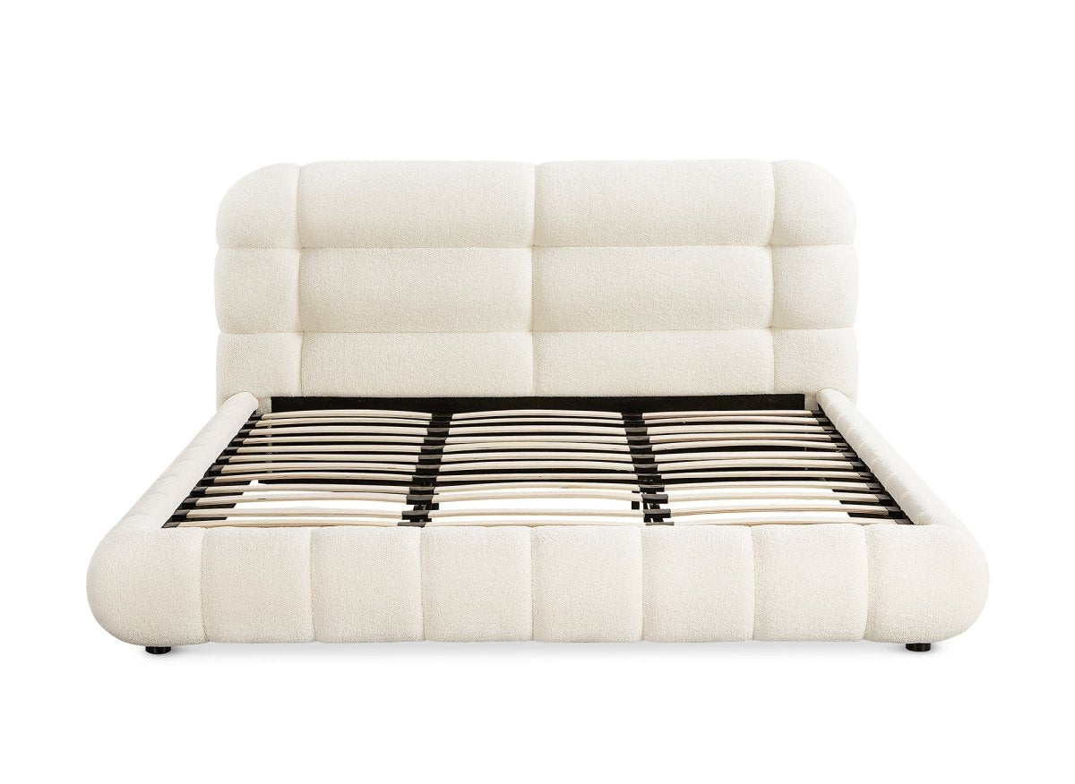 Lit double en tissu bouclette écru 180x200 cm YOURI - DécoInParis