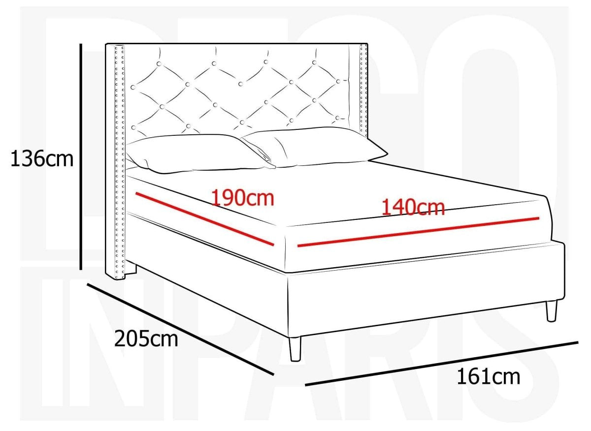 Lit double en tissu capitonné beige 140x190 cm MARGOT - DécoInParis