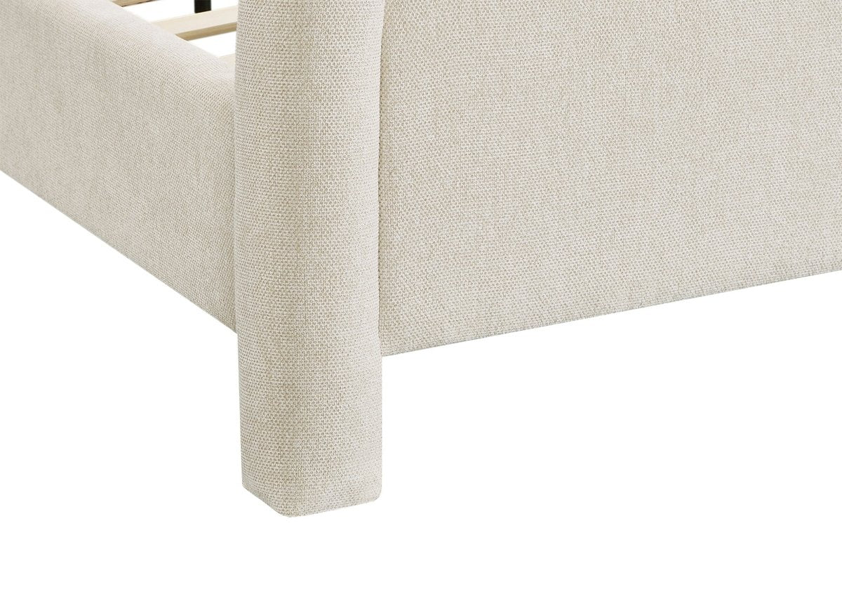 Lit double en tissu doux beige 140 x190 cm ANELA - DécoInParis