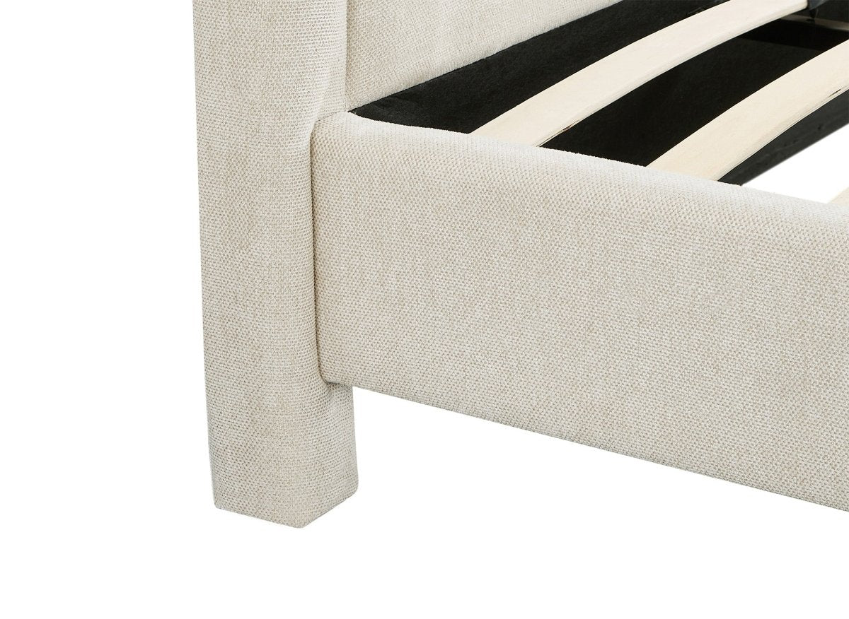 Lit double en tissu doux beige 140 x190 cm ANELA - DécoInParis