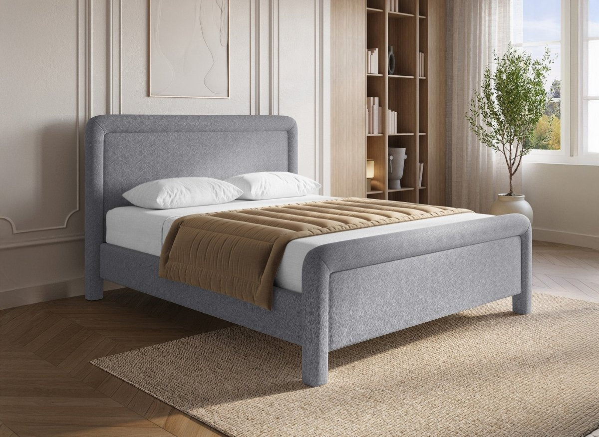 Lit double en tissu doux gris 140 x190 cm ANELA - DécoInParis