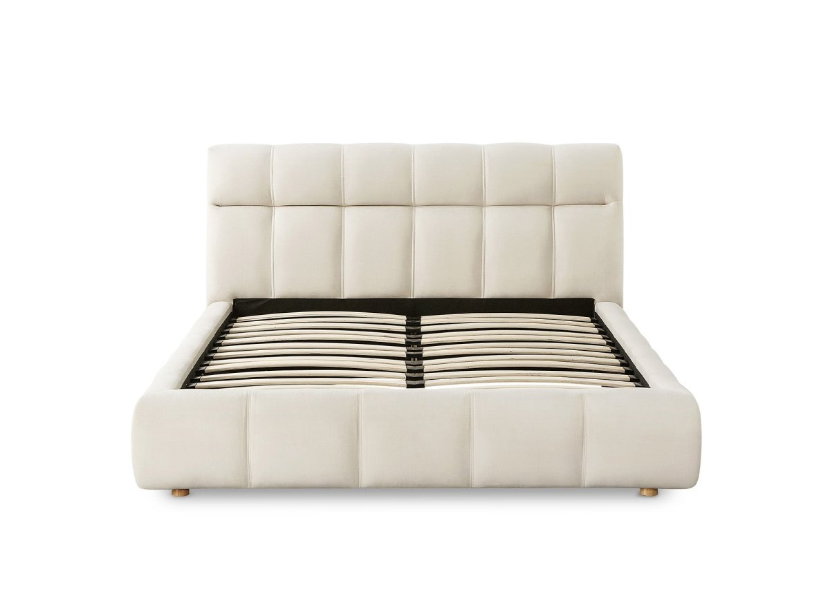 Lit double en velours beige 140x190 cm GEORGINA - DécoInParis