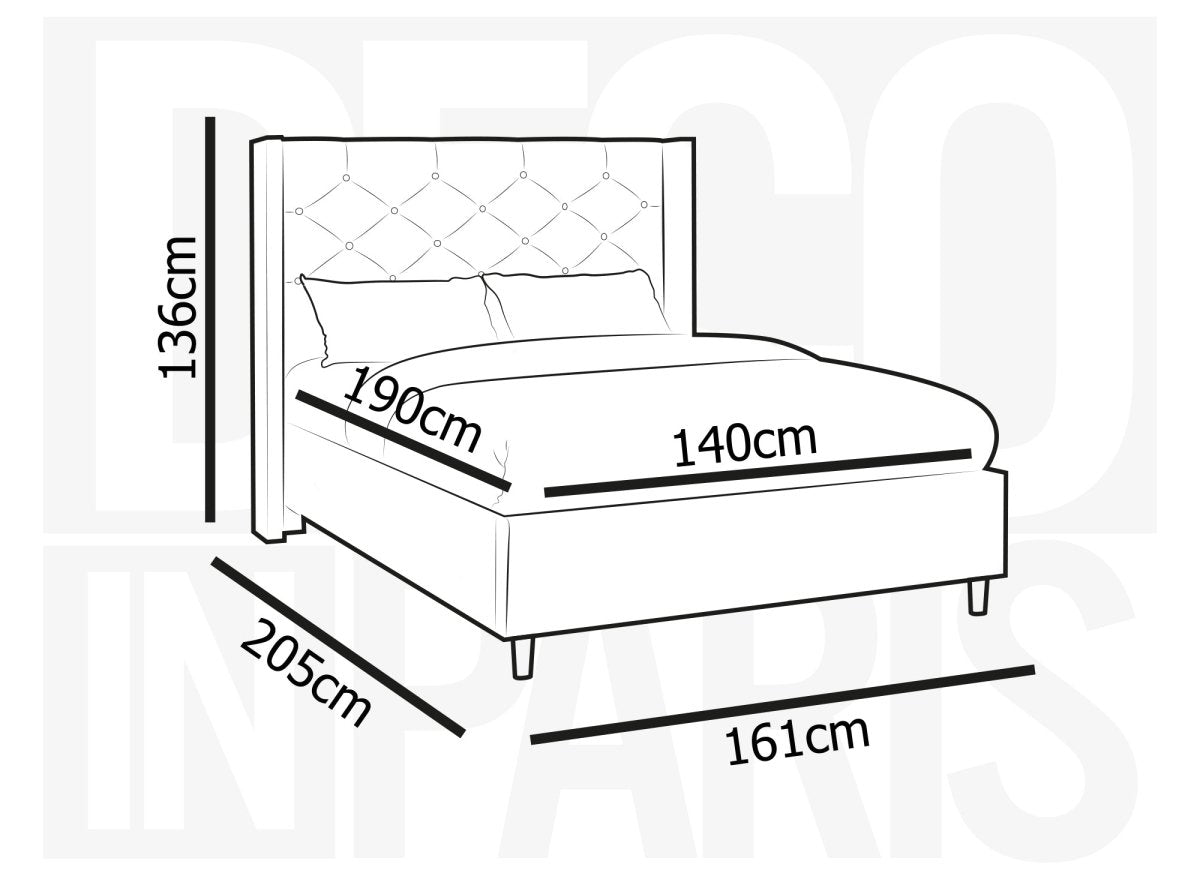Lit double en velours capitonné beige MAREVA 140x190 cm - DécoInParis