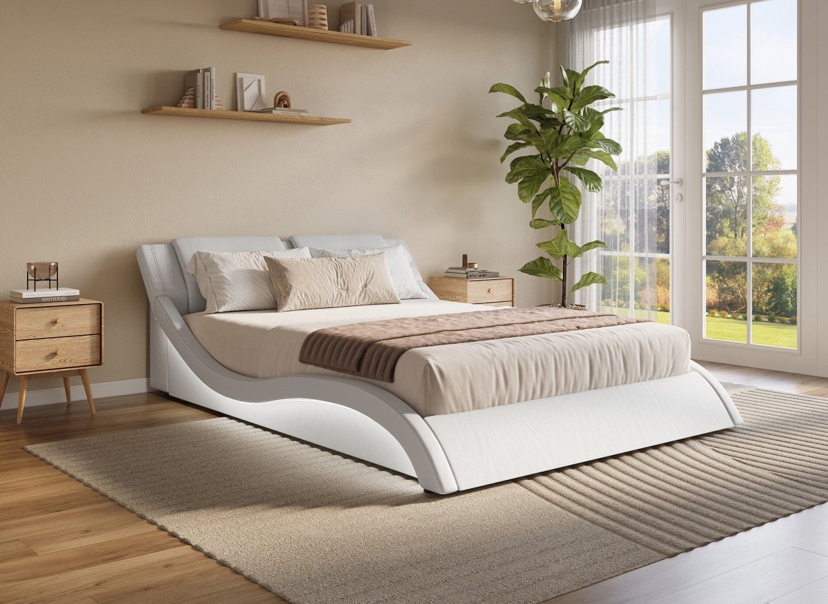 Lit en simili cuir blanc avec LED 160x200 cm ZEDA - DécoInParis