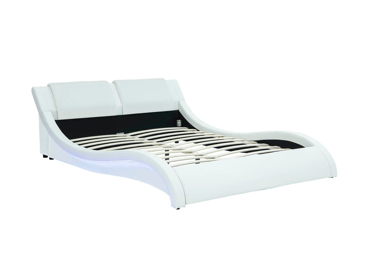 Lit en simili cuir blanc avec LED 180x200 cm ZEDA - DécoInParis