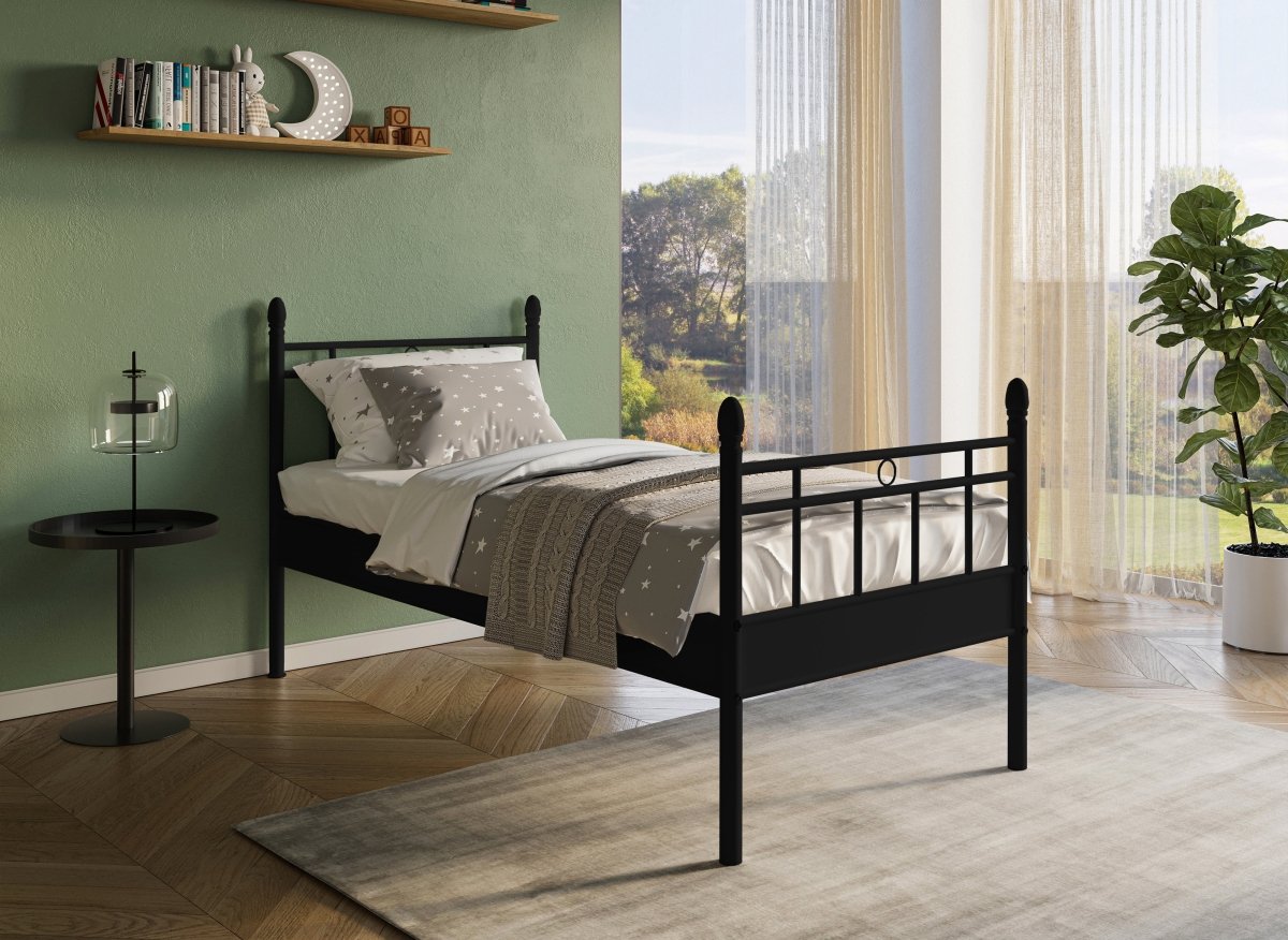 Lit simple en métal noir KADY 90 x 190 cm - DécoInParis