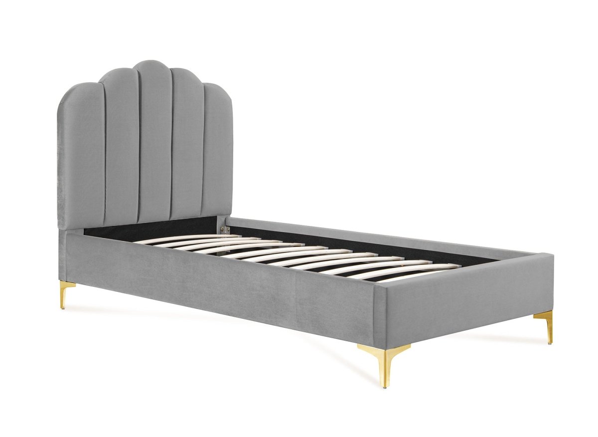 Lit simple en velours gris 90x190 cm MARION - DécoInParis