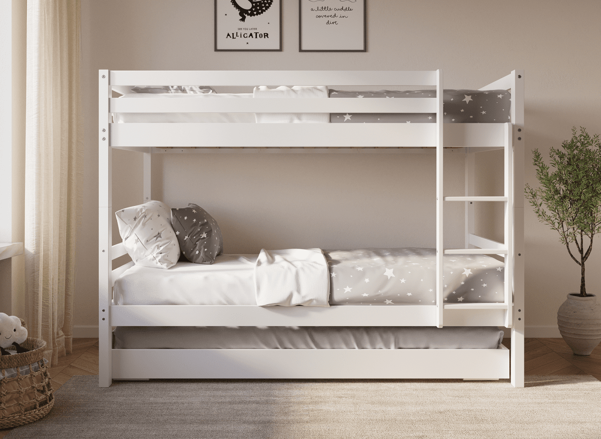 Lit superposé gigogne 3 couchages en bois blanc LEOPAUL 90 x 190 cm - DécoInParis