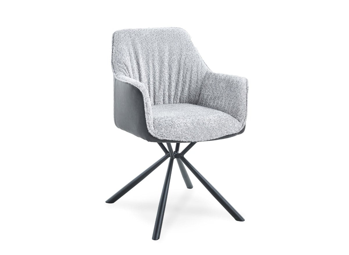 Lot de 2 chaises avec accoudoir tissu bouclette et simili cuir gris PIRO - DécoInParis