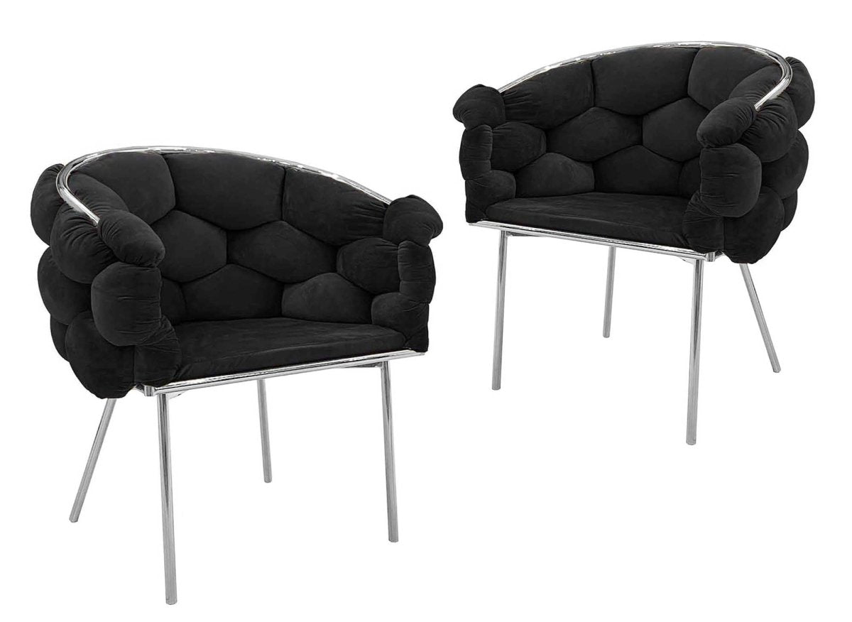 Lot de 2 chaises en velours noir pieds en métal argenté CHARLOTTE - DécoInParis
