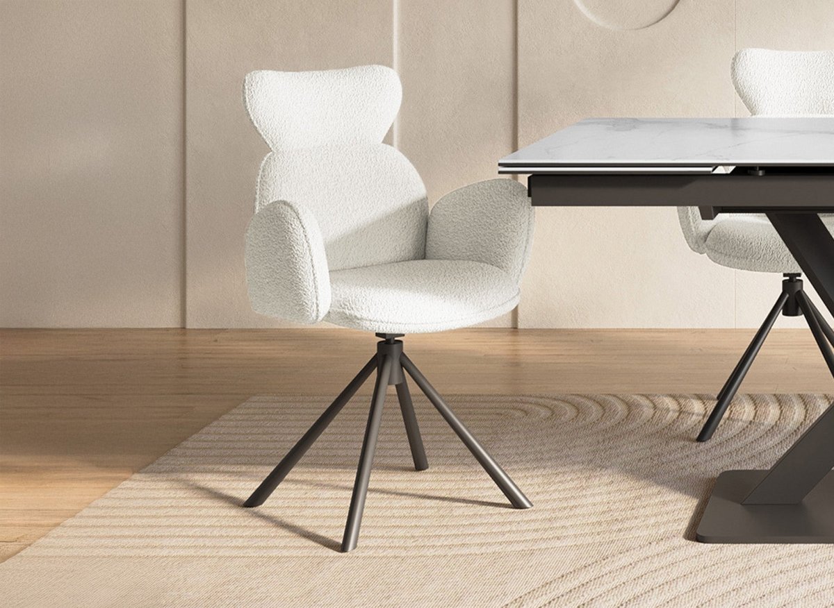 Lot de 2 chaises pivotantes avec accoudoirs en tissu effet peau de mouton beige MAGY - DécoInParis