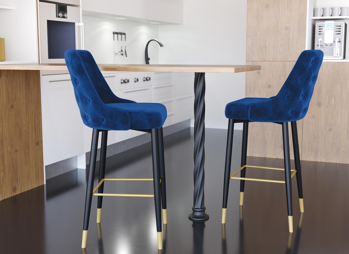 Lot de 2 tabourets de bar en velours bleu DORINA - DécoInParis