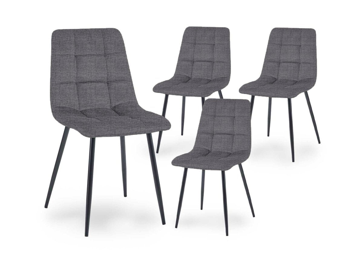 Lot de 4 chaises en tissu gris capitonné JEREMI - DécoInParis