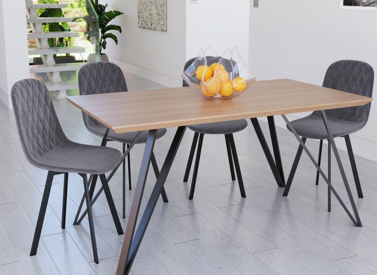 Lot de 4 chaises en tissu velours gris AMBRE - DécoInParis