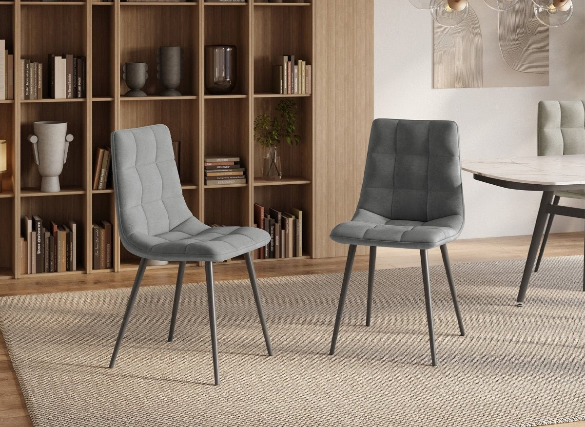 Lot de 4 chaises en velours gris capitonné JEREMI - DécoInParis