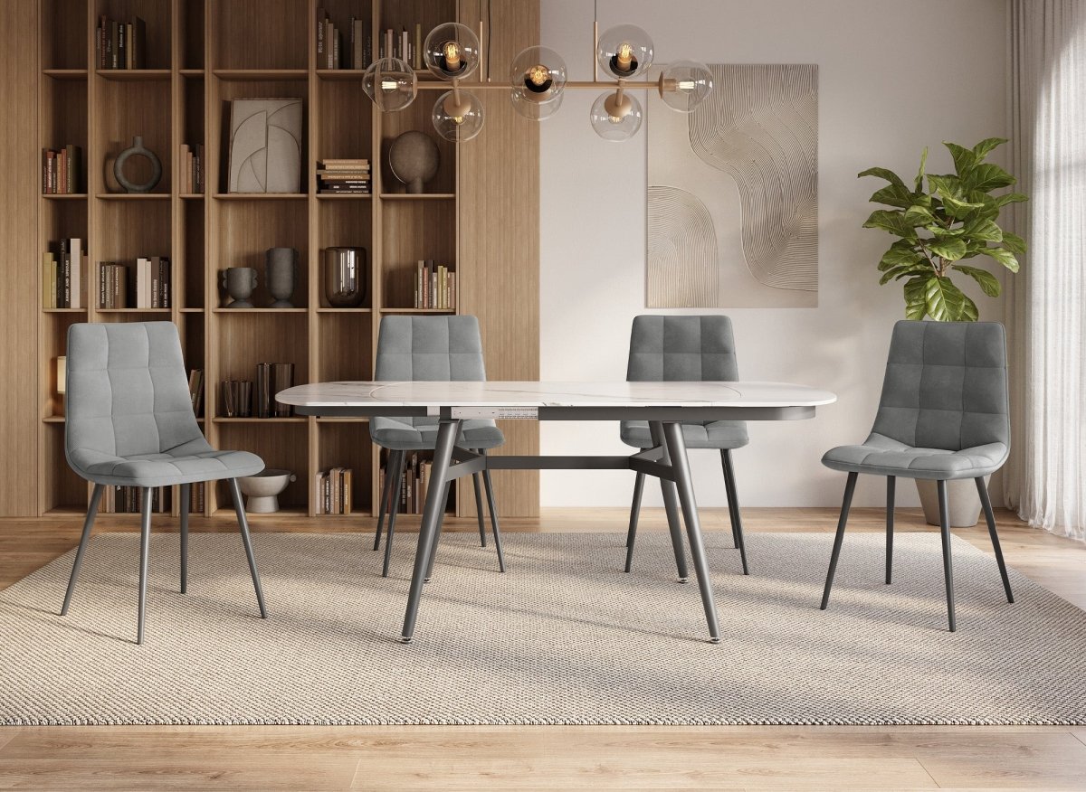 Lot de 4 chaises en velours gris capitonné JEREMI - DécoInParis