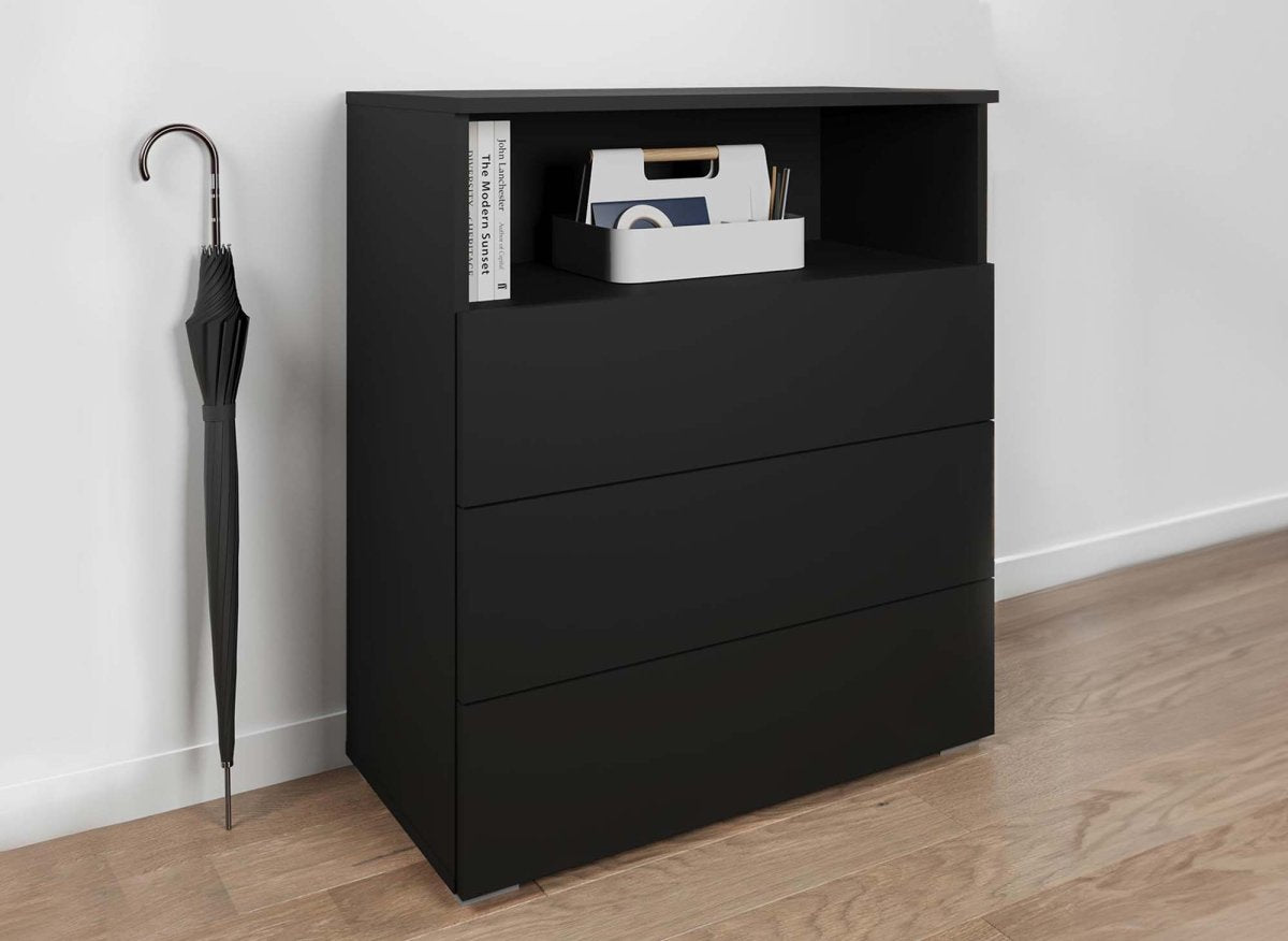 Meuble à chaussures 3 tiroirs et 1 niche noir BAKI - DécoInParis