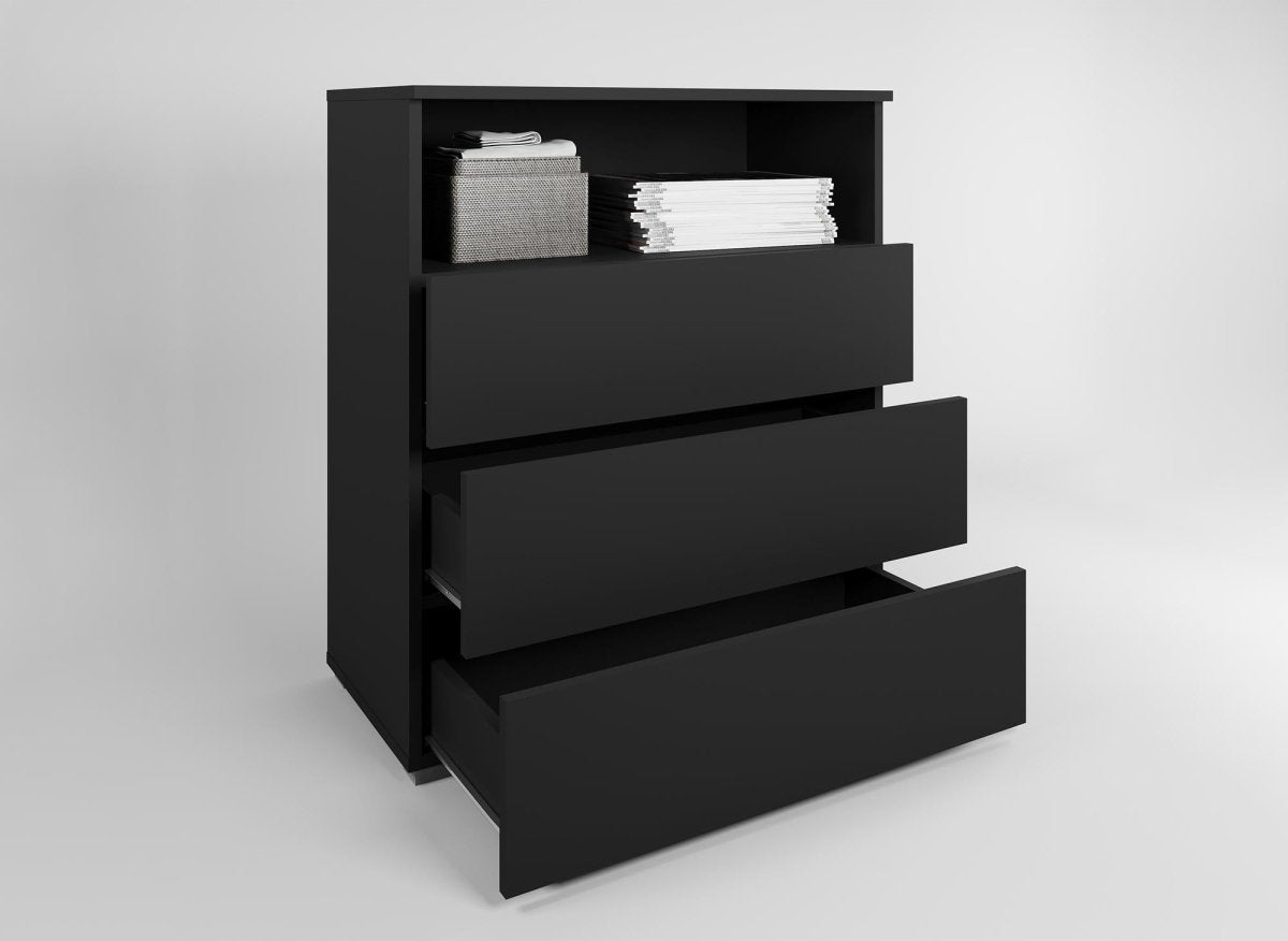 Meuble à chaussures 3 tiroirs et 1 niche noir BAKI - DécoInParis