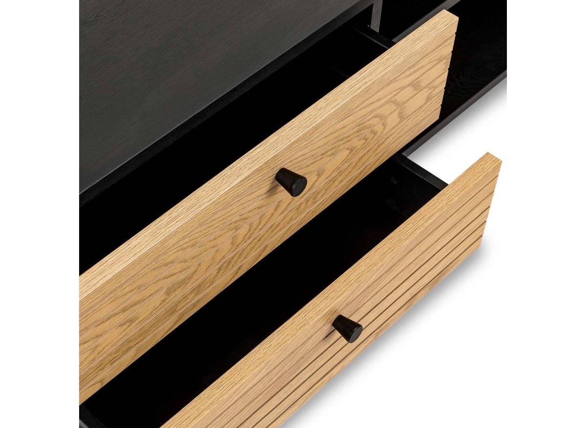 Meuble TV avec 2 tiroirs et 1 porte en bois et métal noir DARYL - DécoInParis