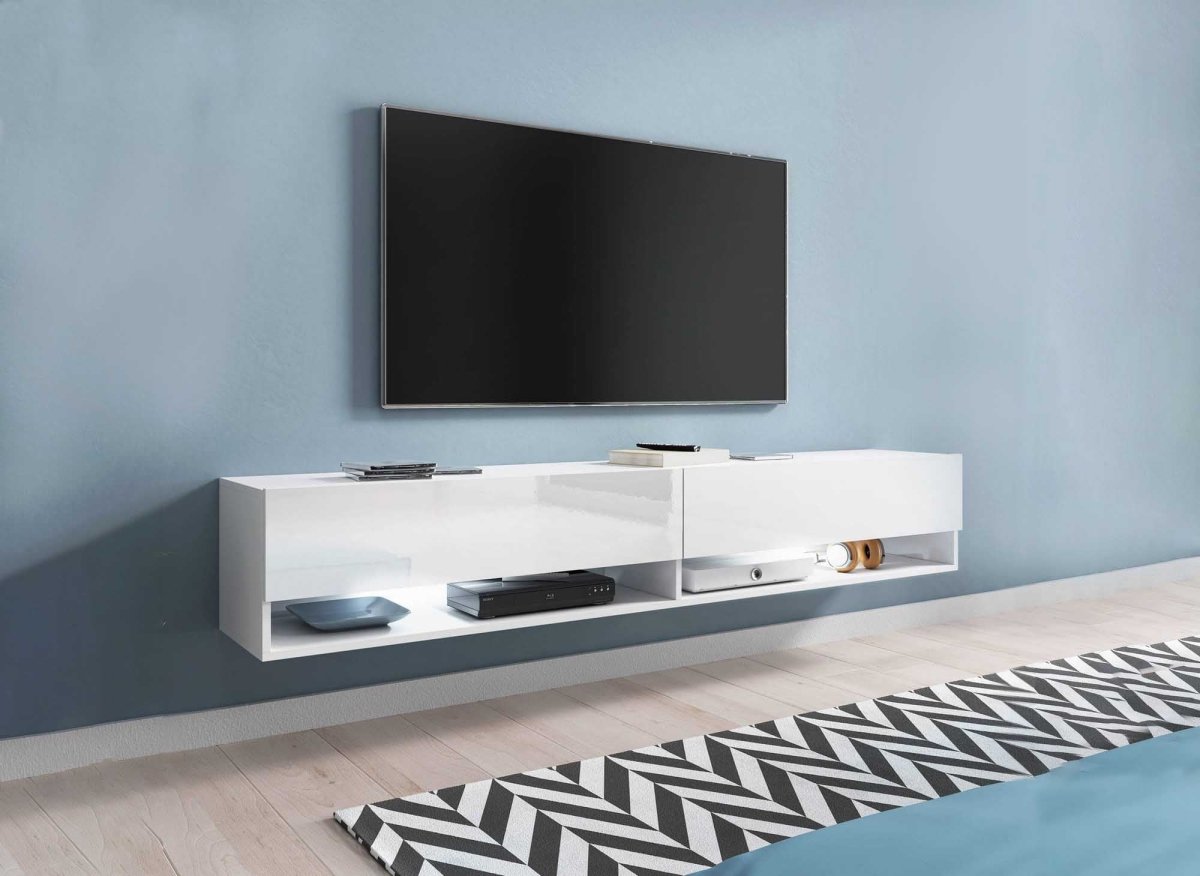 Mobile TV sospeso 2 ante 2 nicchie bianco ROMANE XXL - 180 cm - DécoInParis