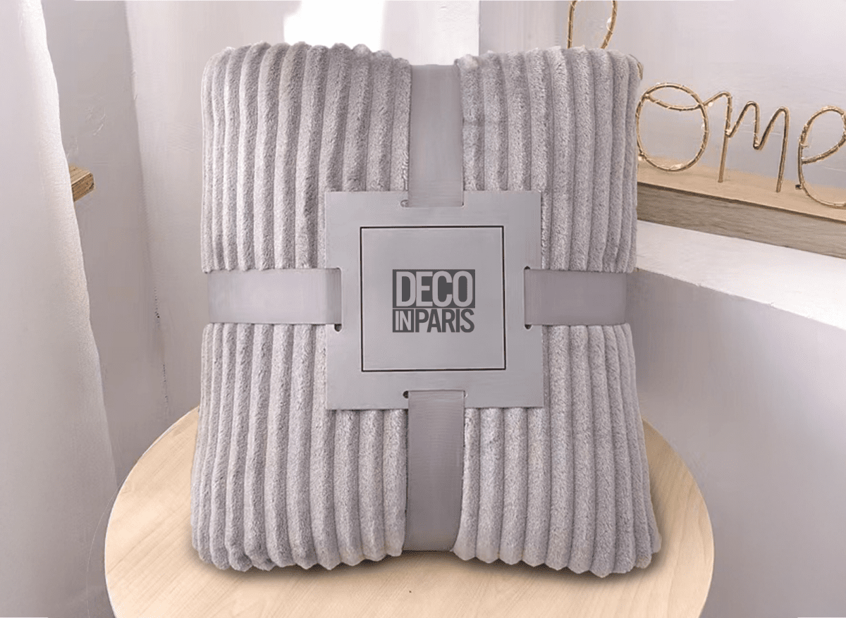 Plaid en velours côtelé gris 150x200cm COCO - DécoInParis
