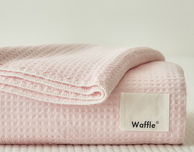 Plaid rose gaufré surpiqûres blanche 150 x 200 cm WAFFLE - DécoInParis