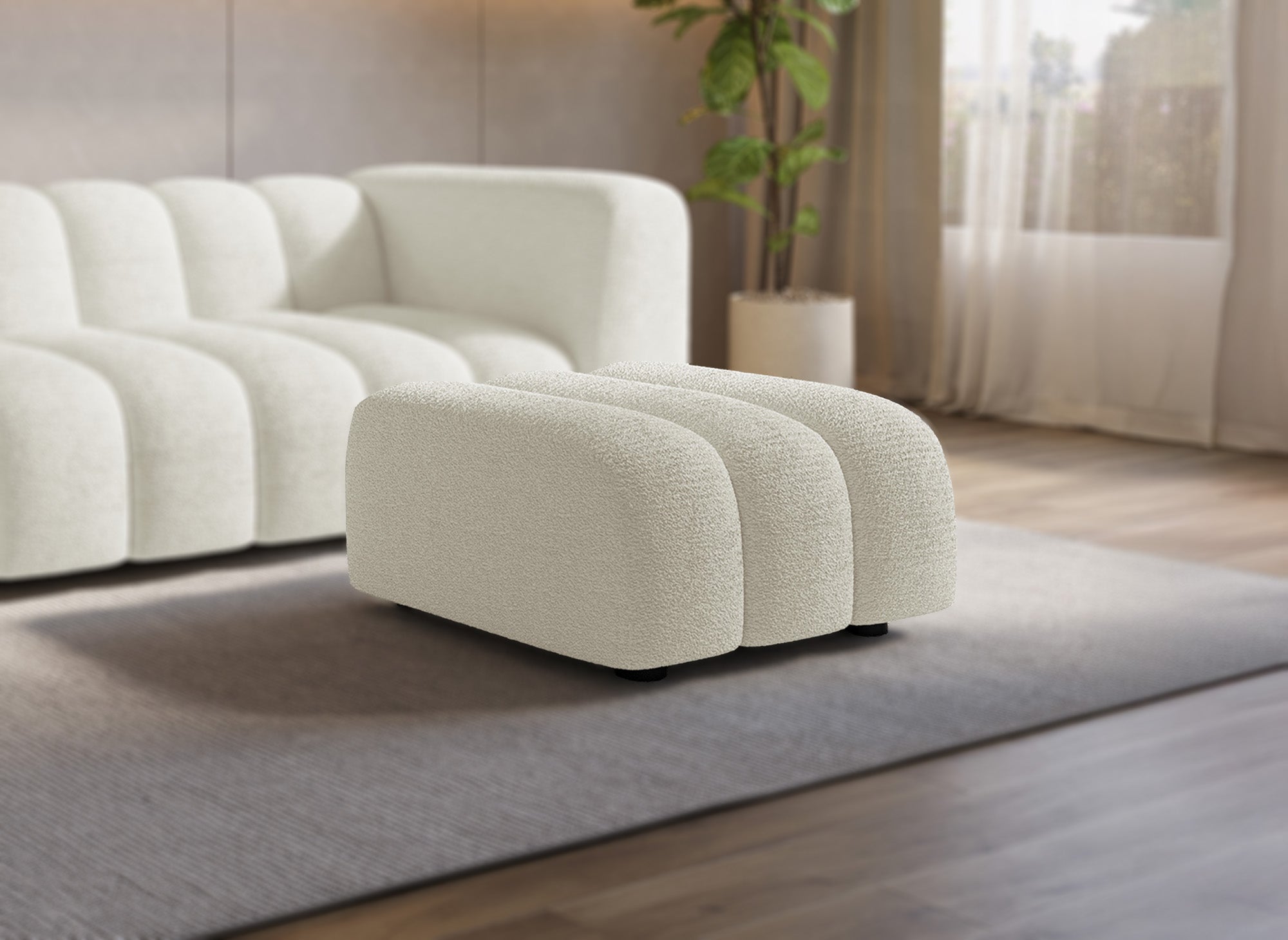 Pouf en tissu bouclette écru AELIS