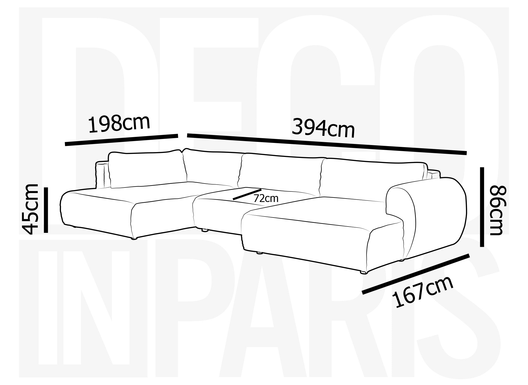 Canapé panoramique convertible avec coffre en velours gros côtelé beige TILDA - Angle gauche