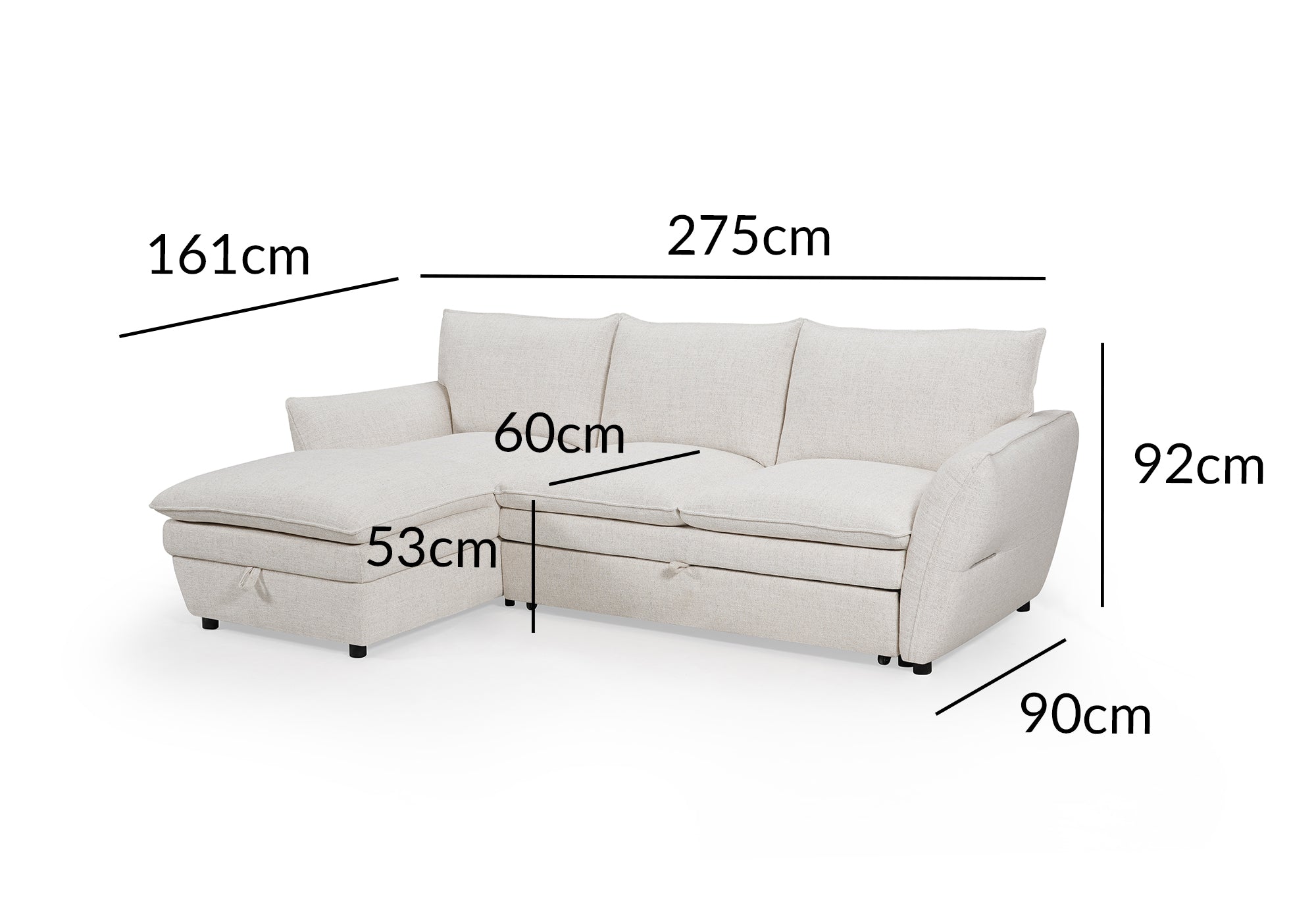 Canapé d'angle convertible avec coffre en tissu beige CAPUCINE - Angle gauche
