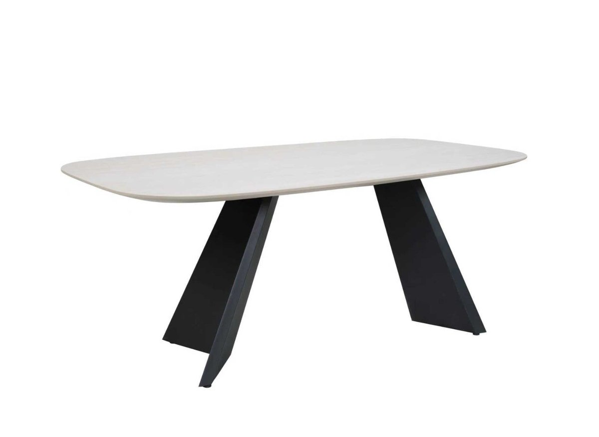 Table à manger en céramique beige pieds noir 8 personnes ZELLY - DécoInParis