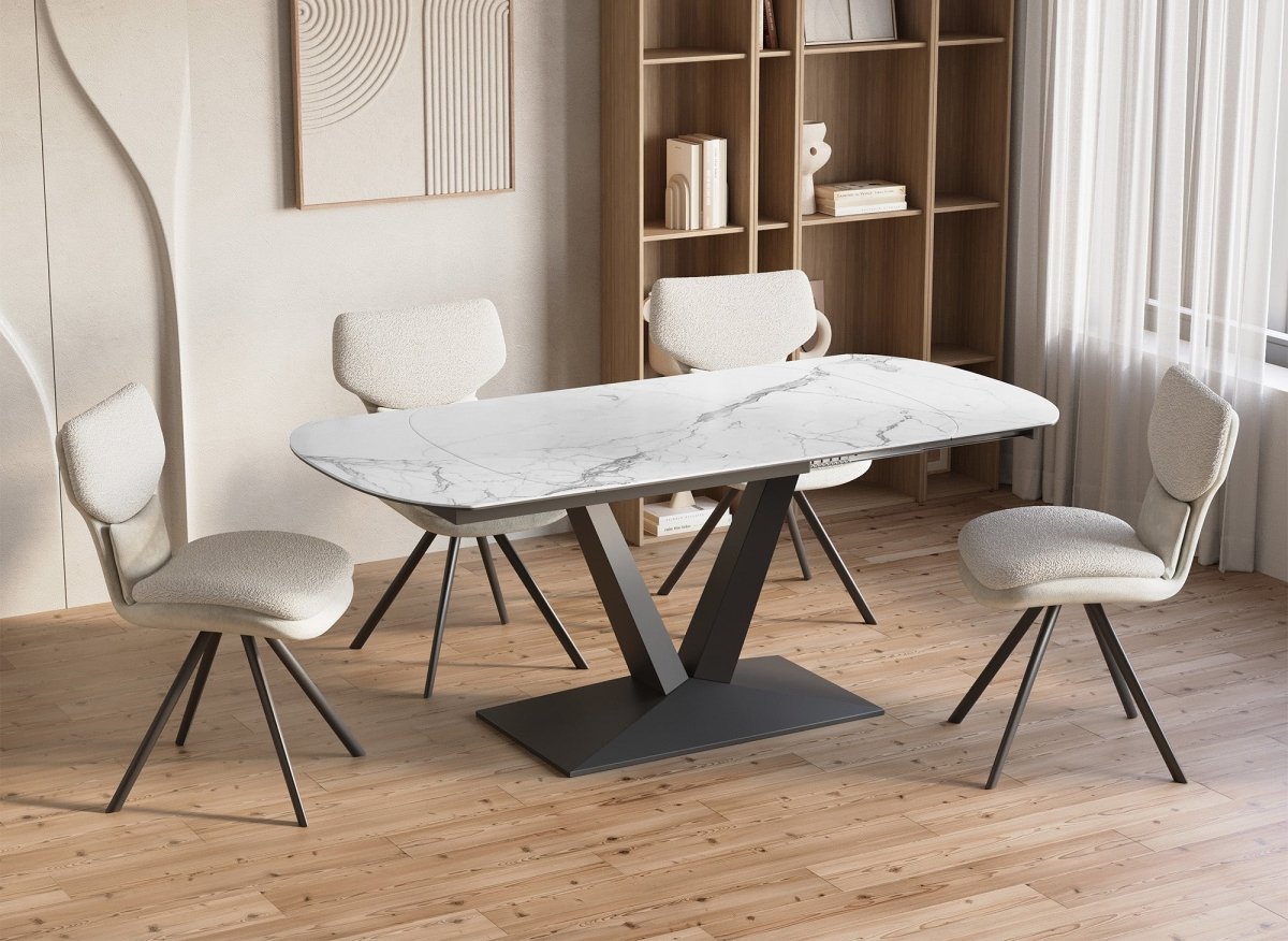 Table à manger extensible en céramique blanche 6 - 8 personnes ELIAD - DécoInParis