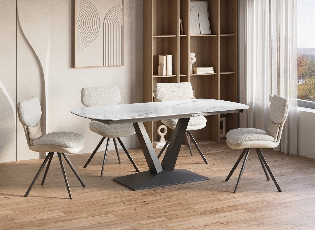 Table à manger extensible en céramique blanche 6 - 8 personnes ELIAD - DécoInParis