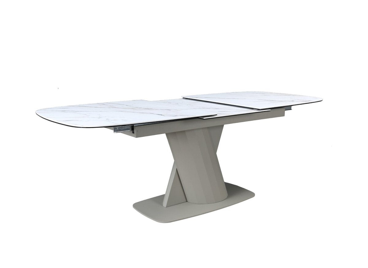 Table à manger extensible en métal beige plateau céramique blanc DUBAI - DécoInParis