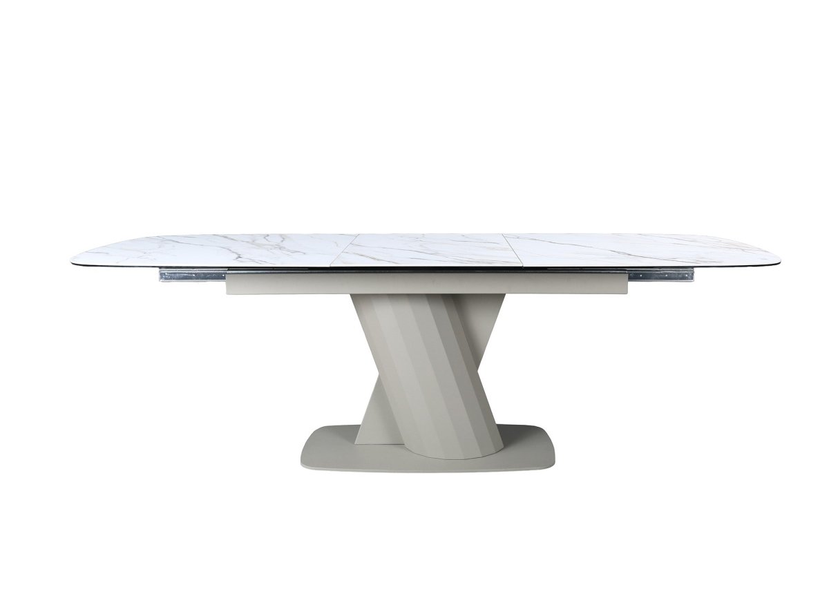 Table à manger extensible en métal beige plateau céramique blanc DUBAI - DécoInParis