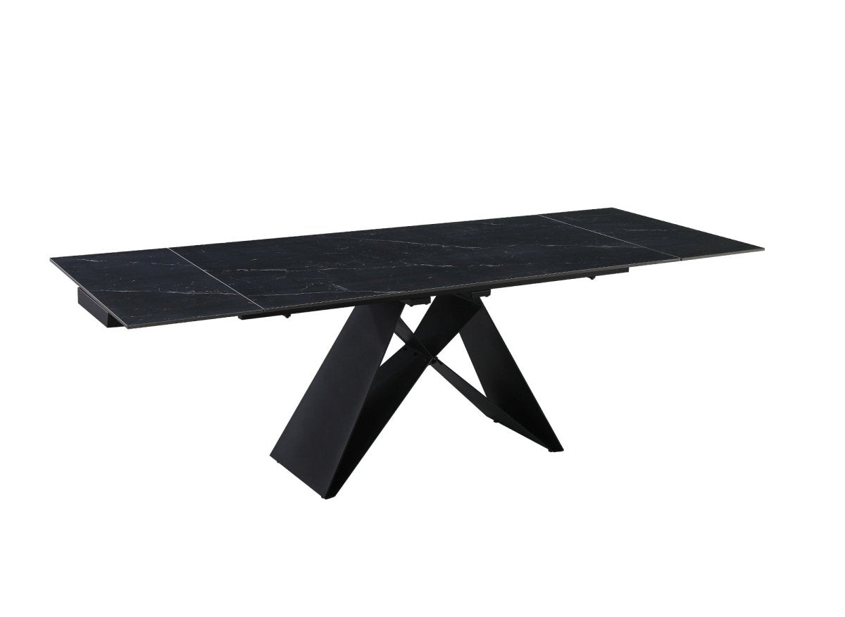Table à manger extensible en métal noir avec plateau en céramique noir HELSINKI - DécoInParis