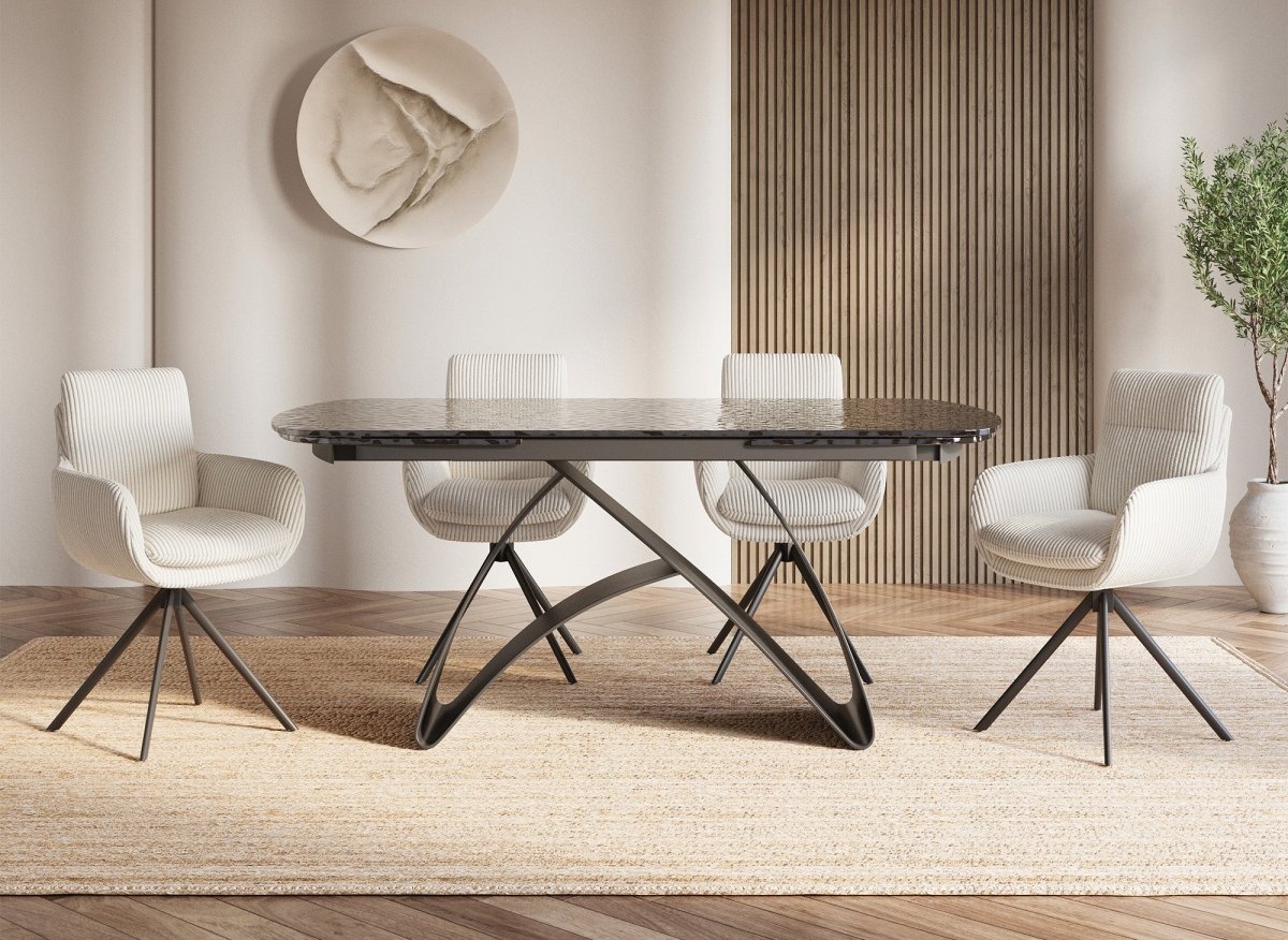 Table à manger extensible en verre trempé noir 6 - 10 personnes PARIS - DécoInParis