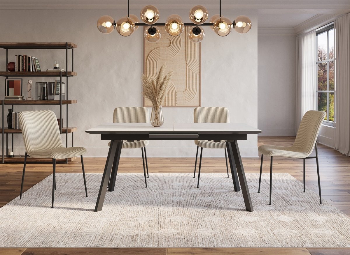 Tavolo da pranzo rettangolare allungabile in ceramica bianca ELYNE - DécoInParis